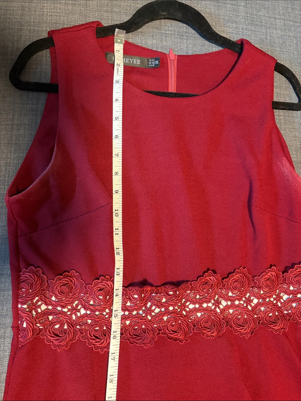 Sleeveless Lace-Waist A-Line Dress - Wine Red - Picture 4 of 6